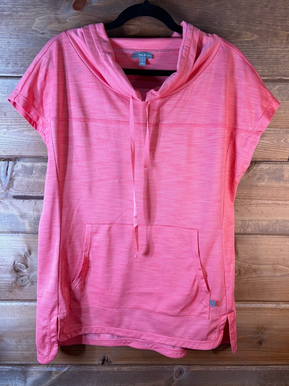 Talbots Coral Pink Slightly oversized Cap Sleeve Hooded Pullover Size Small 🩷
